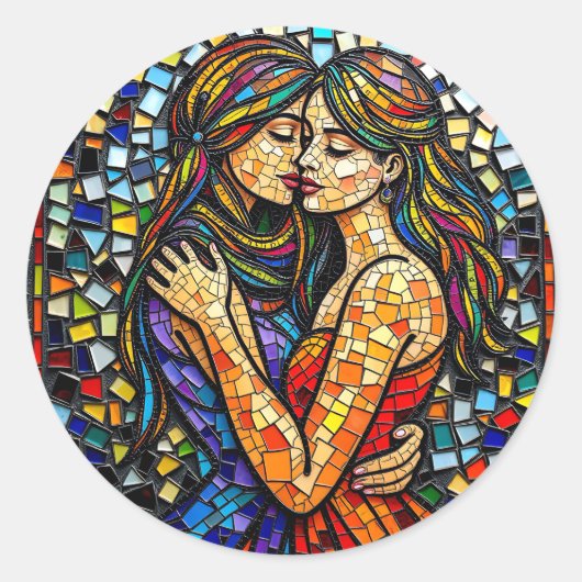 2人のモザイクタイルスタイルアイアート ラウンドシール (正面)