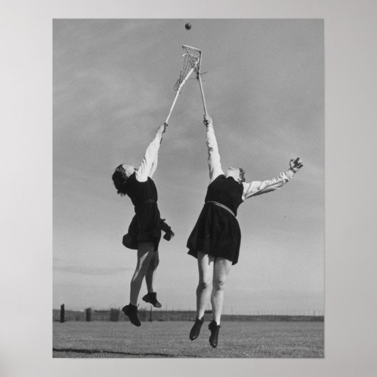 2人のラクロス選手がボールに飛び込む。 ポスター (正面)