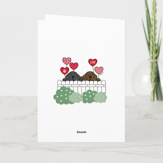 2人のラブラドールが漫画のバレンタインを見る シーズンカード (裏面)