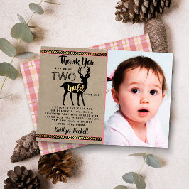 2人のワイルドガールズウッドランドディアー2ndバースデーフォト サンキューカード