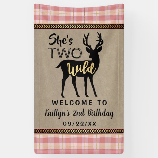 2人のワイルドガールズウッドランドディアー2nd誕生日へようこそ 横断幕 (縦)