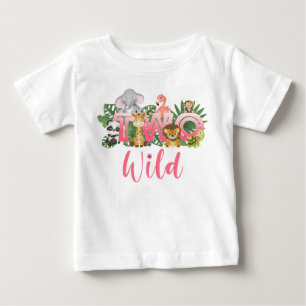 2人のワイルドガール、2歳の誕生日ジャングルサファリカワイト ベビーTシャツ