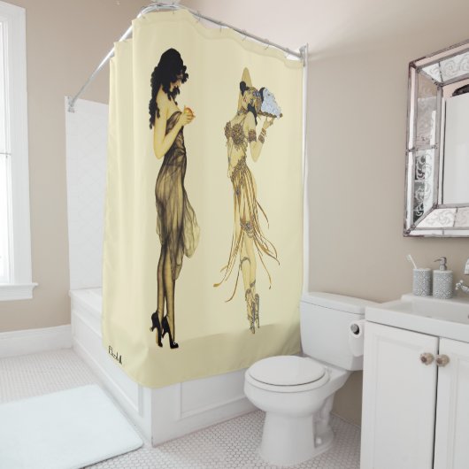 2人のヴィンテージのレトロの女性アールヌーボースタイル シャワーカーテン (インサイチュ)