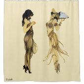 2人のヴィンテージのレトロの女性アールヌーボースタイル シャワーカーテン (正面)