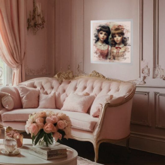 2人のヴィンテージガールズドールコアアンティーク ポスター