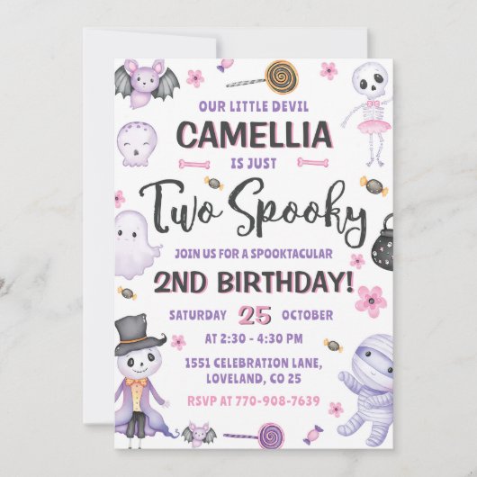 2人の不気味女の子ハロウィーン2nd誕生日パーティー 招待状 (正面)
