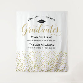 2人の卒業生に対するおめでとう金ゴールド紙吹雪パーティー タペストリー