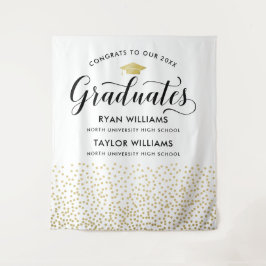 2人の卒業生に対するおめでとう金ゴールド紙吹雪パーティー タペストリー