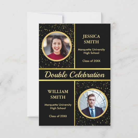 2人の卒業生のためのダブル卒業パーティー2写真 招待状 (正面)