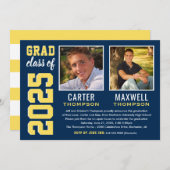 2人の卒業生ネイビーイエロー卒業パーティーの写真 招待状 (正面/裏面)