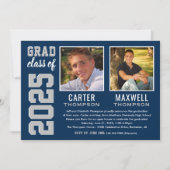 2人の卒業生ネイビーグレー卒業パーティーの写真 招待状 (正面)