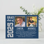 2人の卒業生ネイビーグレー卒業パーティーの写真 招待状 (スタンド正面)