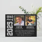 2人の卒業生ブラックグレー卒業パーティーの写真 招待状 (スタンド正面)