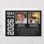 2人の卒業生ブラックグレー卒業パーティーの写真 招待状 (正面)
