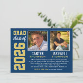 2人の卒業生Navy金ゴールド卒業パーティーの写真 招待状 (スタンド正面)