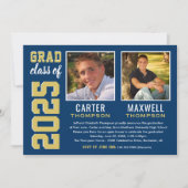 2人の卒業生Navy金ゴールド卒業パーティーの写真 招待状 (正面)