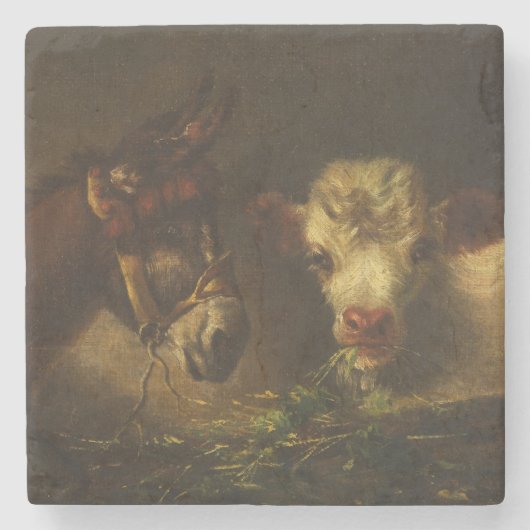 2人の友人（ロバと子羊） （家畜） ストーンコースター (正面)