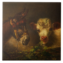 2人の友人（ロバと子羊） （家畜） タイル