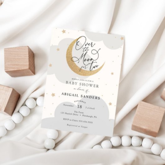 2人の双子の赤ちゃんシャワーを月の上で 招待状