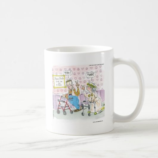 2人の古いヒッピーが平和の象徴 Funny Gifts Tシャツ マグカップ (右)