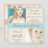 2人の女の子からの卒業のパーティの招待状 招待状 (正面/裏面)