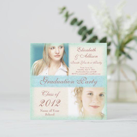 2人の女の子からの卒業のパーティの招待状 招待状 (スタンド正面)