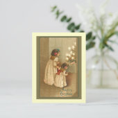 2人の女の子と一緒に楽しいクリスマスビクトリアン。 シーズンポストカード (スタンド正面)