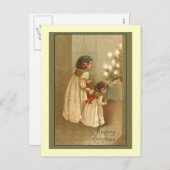 2人の女の子と一緒に楽しいクリスマスビクトリアン。 シーズンポストカード (正面/裏面)