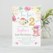 2人の女の子のためのお茶2歳の誕生日招待状 招待状 (スタンド正面)