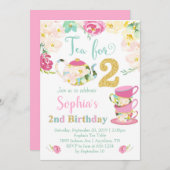 2人の女の子のためのお茶2歳の誕生日招待状 招待状 (正面/裏面)