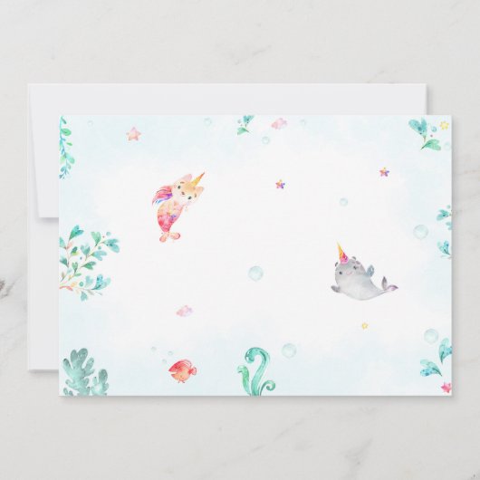 2人の女の子のためのフォトメルミコーンの誕生日の招待 招待状 (裏面)