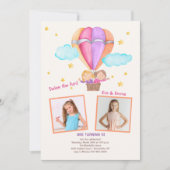 2人の女の子の熱気球の写真誕生日 招待状 (正面)