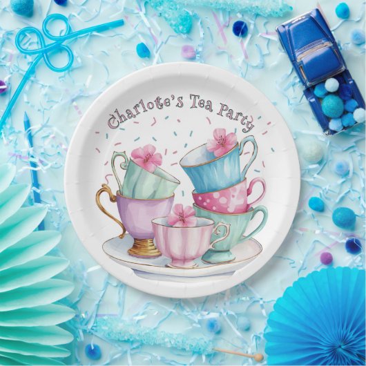2人の女の子エレガントの誕生日パーティーでお茶 ペーパープレート (パーティー)
