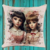 2人の女の子ヴィンテージ人形のコアお洒落 クッション