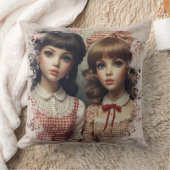 2人の女の子ヴィンテージ人形のコアお洒落 クッション (ブランケット)