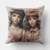 2人の女の子ヴィンテージ人形のコアお洒落 クッション (正面)