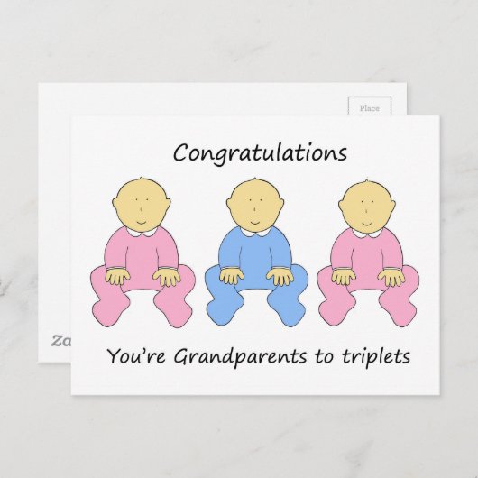 2人の女の子1人の男の子の新しい祖父母へ三つ子 ポストカード (正面/裏面)