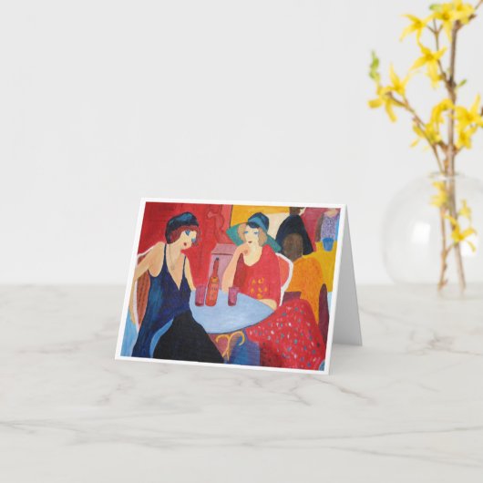 2人の女性がカフェ カード (黄色い花)