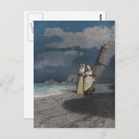 2人の女性がグレーのシングルビーチで夜 ポストカード (正面/裏面)