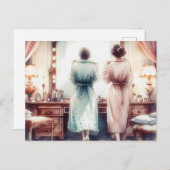2人の女性が鏡 ポストカード (正面/裏面)