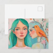 2人の女性と鳥 ポストカード (正面/裏面)