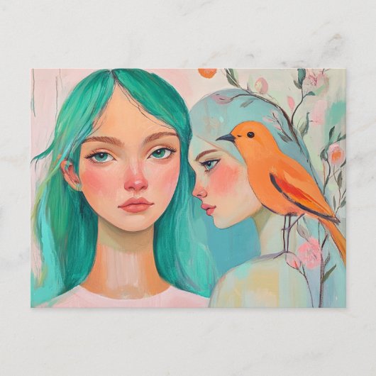 2人の女性と鳥 ポストカード (正面)