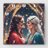 2人の女性のロマンチックなエレガント出会い スクエア壁時計 (正面)