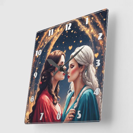 2人の女性のロマンチックなエレガント出会い スクエア壁時計 (傾斜)