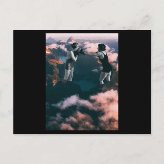 2人の女性遊のボクシング。コラージュアート ポストカード (正面)