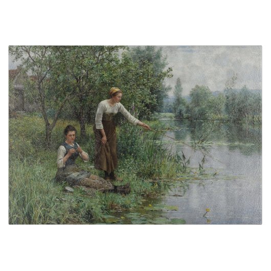 2人の女性魚釣りオンザグラスバイザリバー カッティングボード (正面)