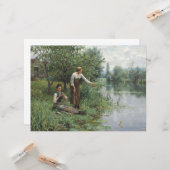 2人の女性魚釣りオンザグラスバイザリバー カード (正面/裏面インサイチュ)