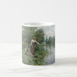 2人の女性魚釣りオンザグラスバイザリバー コーヒーマグカップ