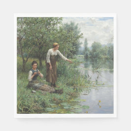 2人の女性魚釣りオンザグラスバイザリバー スタンダードランチョンナプキン