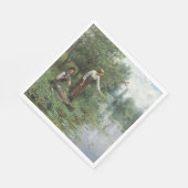 2人の女性魚釣りオンザグラスバイザリバー スタンダードランチョンナプキン (角)